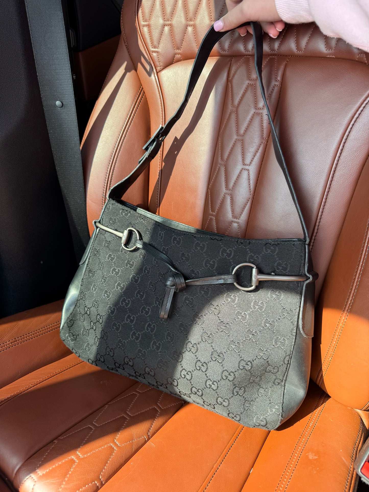 GG Denim horsebit shoulder bag