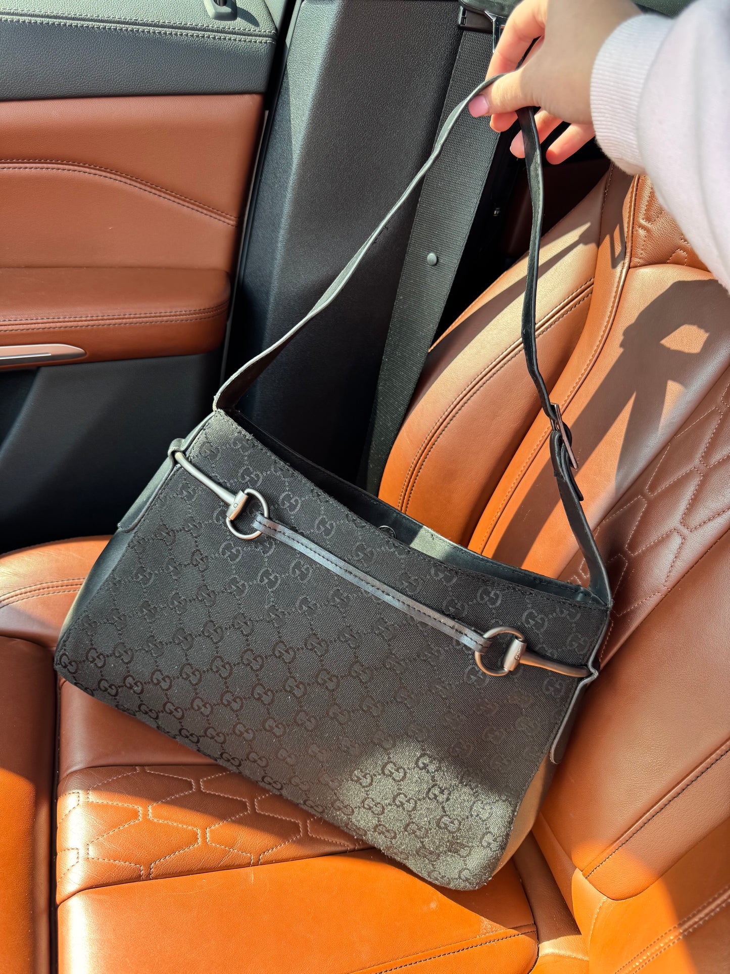 GG Denim horsebit shoulder bag