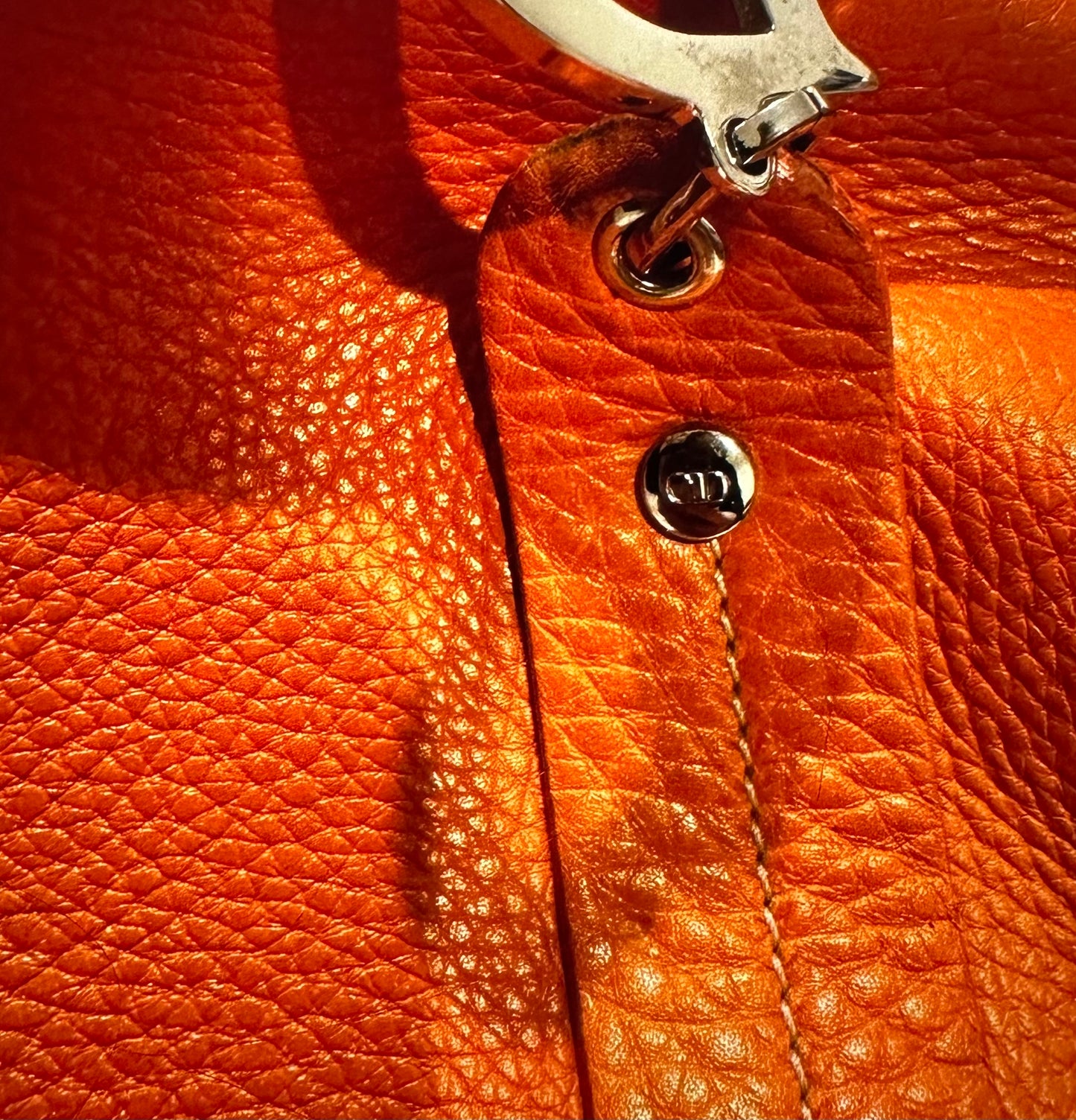 Grained Calfskin Frame Satchel Orange