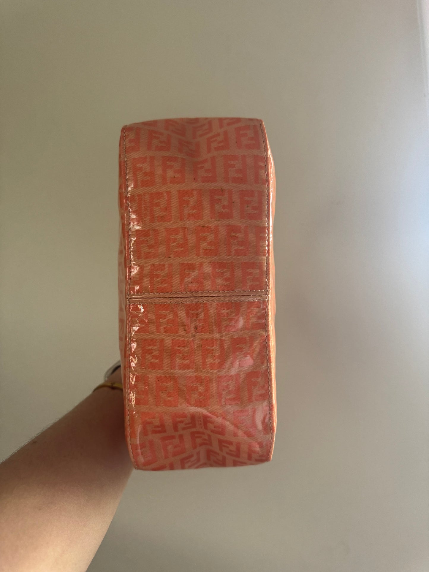 FENDI Zucchino Canvas Hand Bag Enamel coral