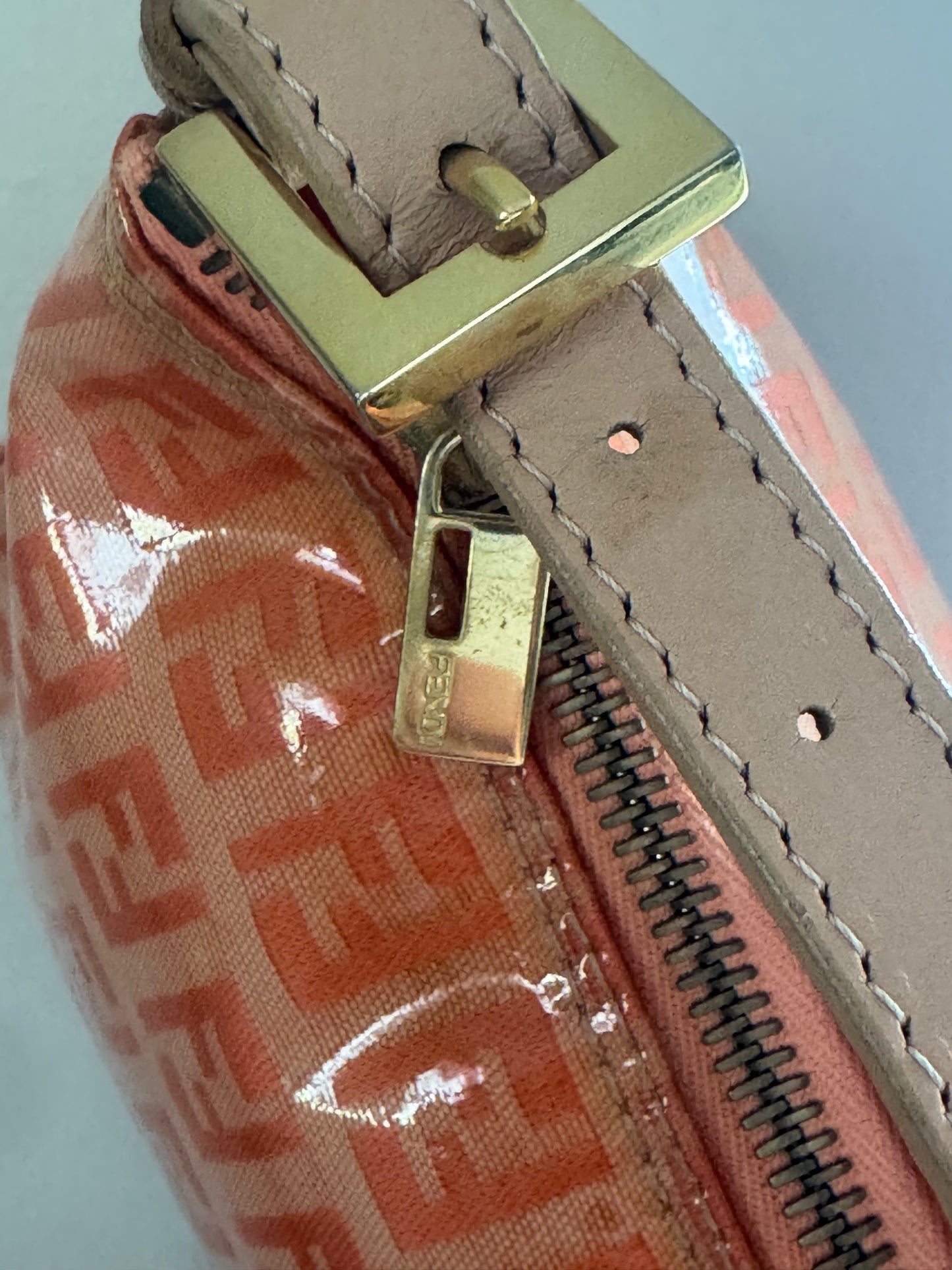 FENDI Zucchino Canvas Hand Bag Enamel coral