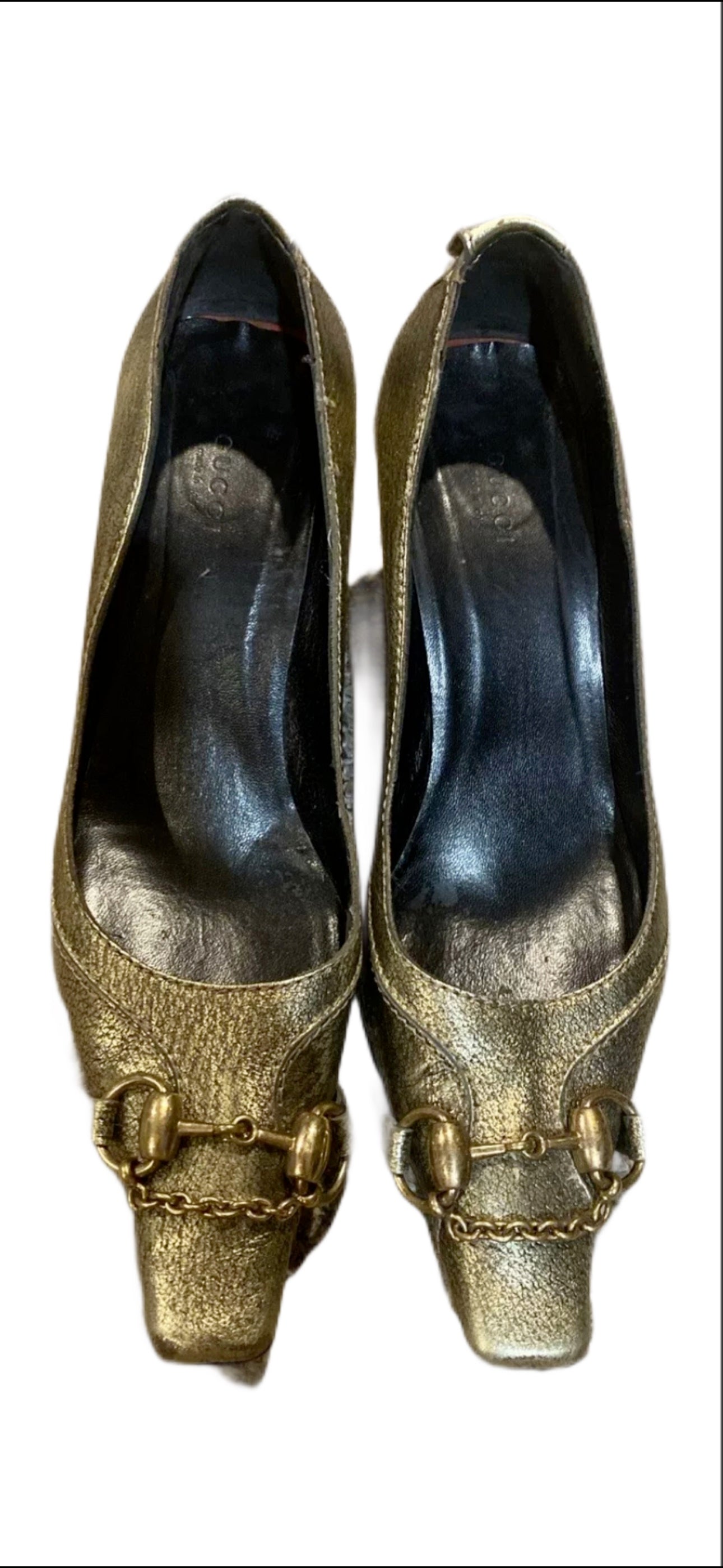 Gucci Gold Horsebit Pumps Runway Heels size 38