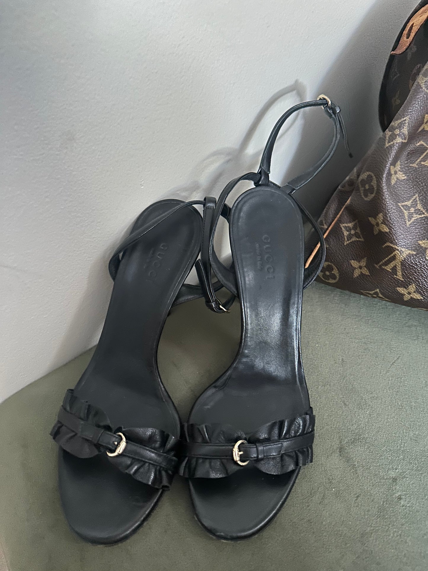Gucci black buckle heels