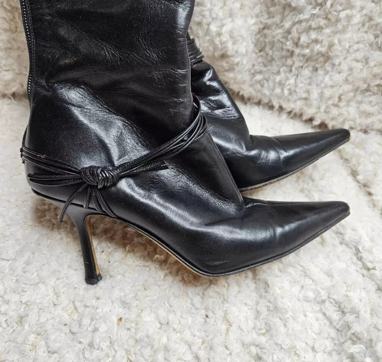 Jimmy Choo Black Pointed Toe Tall Leather Boots Size 36