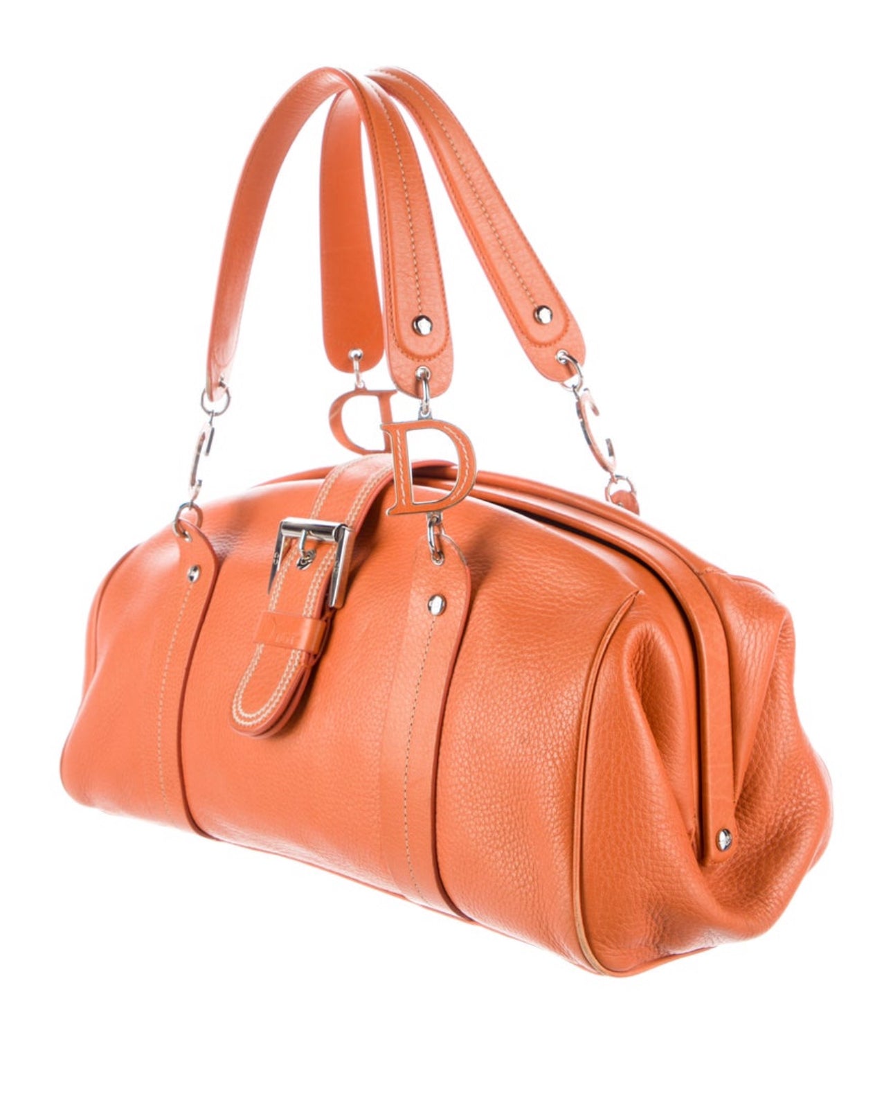 Grained Calfskin Frame Satchel Orange