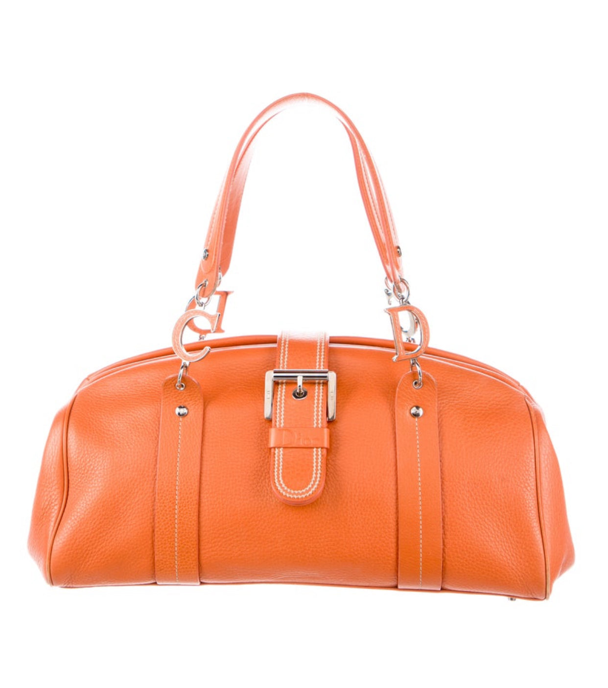 Grained Calfskin Frame Satchel Orange