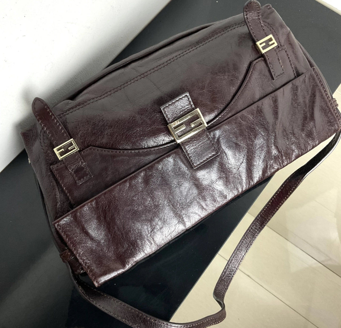 Burgundy Fendi, baguette with gold hardware