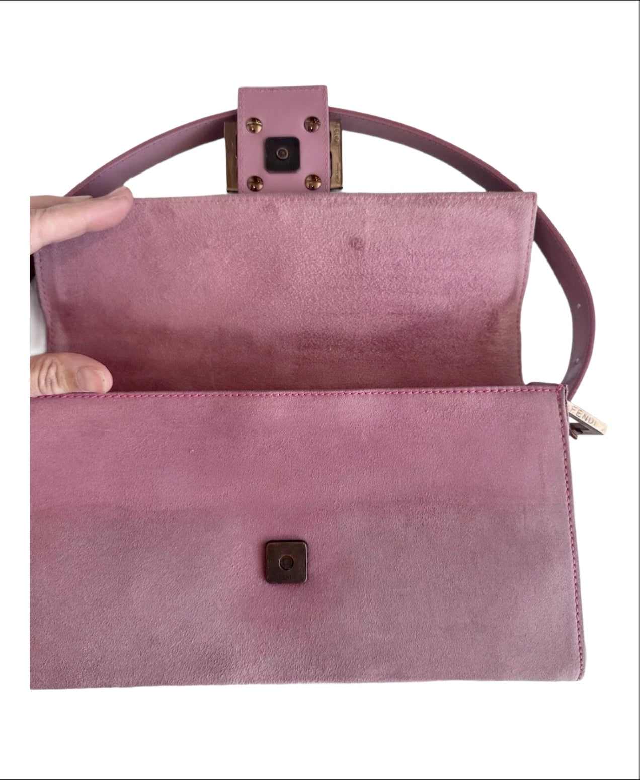 Pink Fendi suede baguette