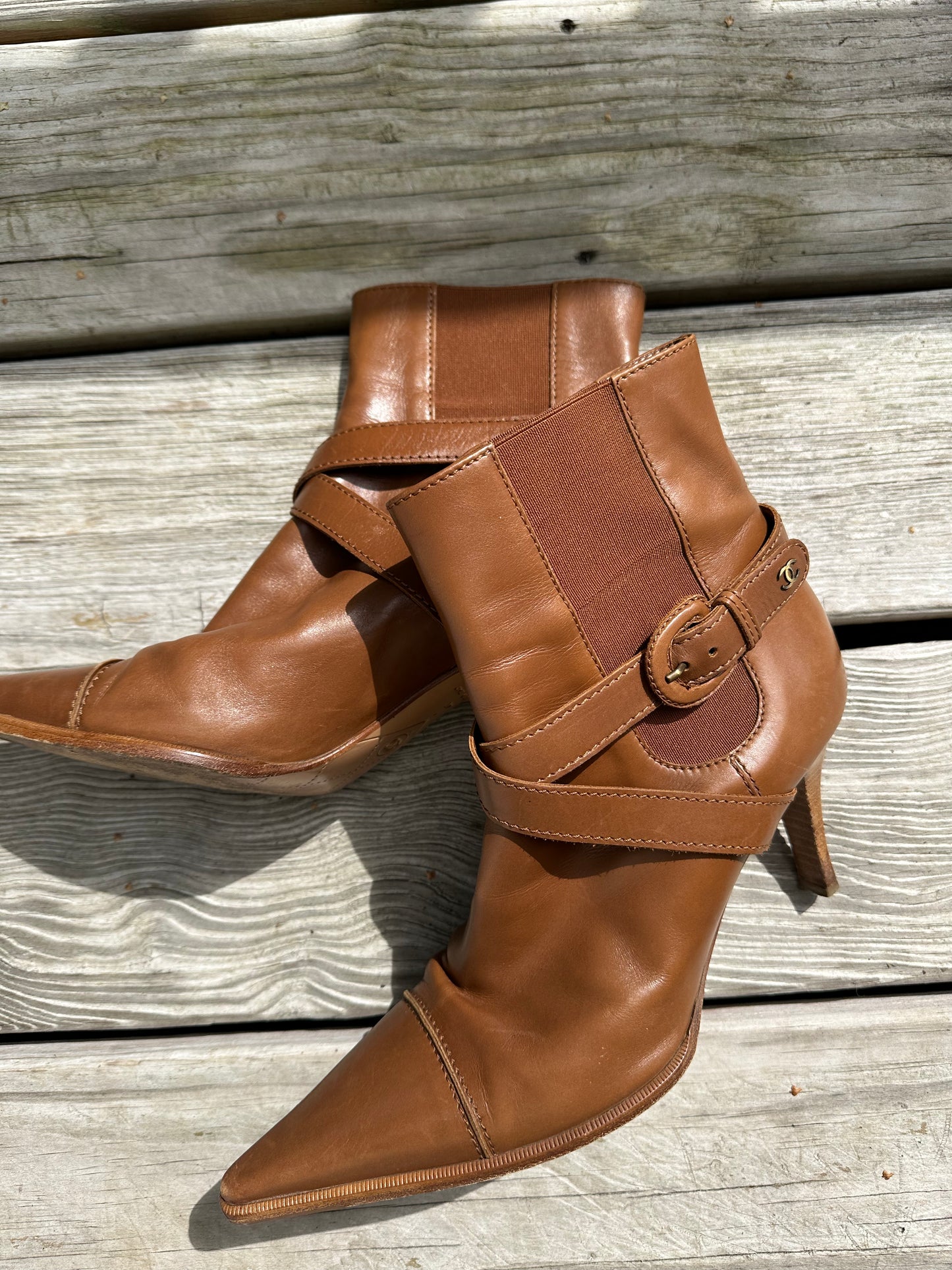 Chanel brown heeled boots